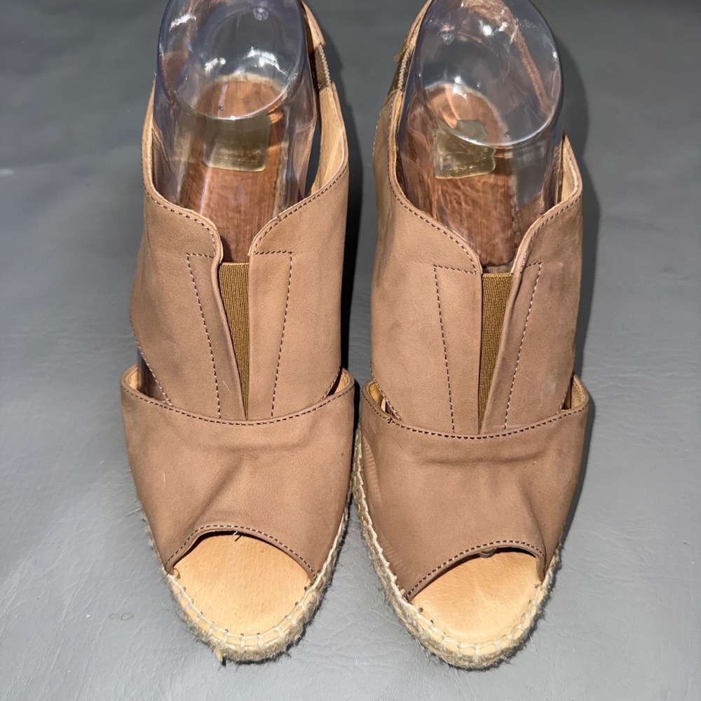 Kanna Tan Faux Suede Espadrille Wedge Peep Toe Slingback Sandals Spain Size 40